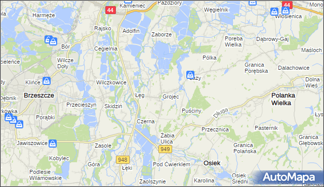 mapa Grojec gmina Oświęcim, Grojec gmina Oświęcim na mapie Targeo