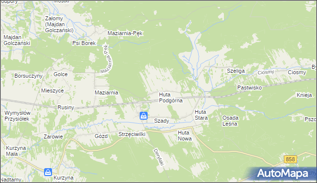 mapa Huta Podgórna gmina Harasiuki, Huta Podgórna gmina Harasiuki na mapie Targeo