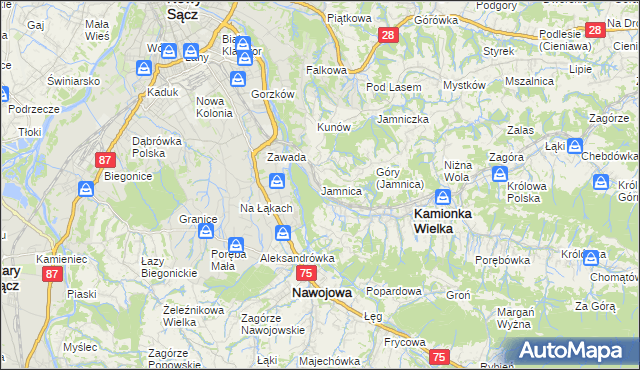 mapa Jamnica gmina Kamionka Wielka, Jamnica gmina Kamionka Wielka na mapie Targeo