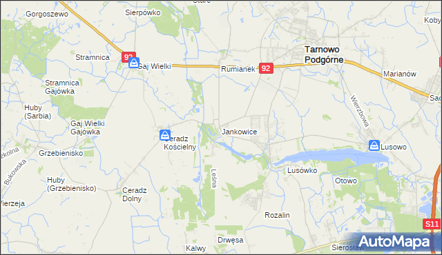 mapa Jankowice gmina Tarnowo Podgórne, Jankowice gmina Tarnowo Podgórne na mapie Targeo