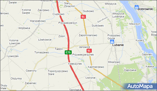 mapa Janowice gmina Lubanie, Janowice gmina Lubanie na mapie Targeo