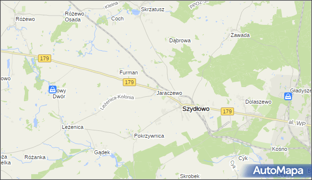 mapa Jaraczewo gmina Szydłowo, Jaraczewo gmina Szydłowo na mapie Targeo
