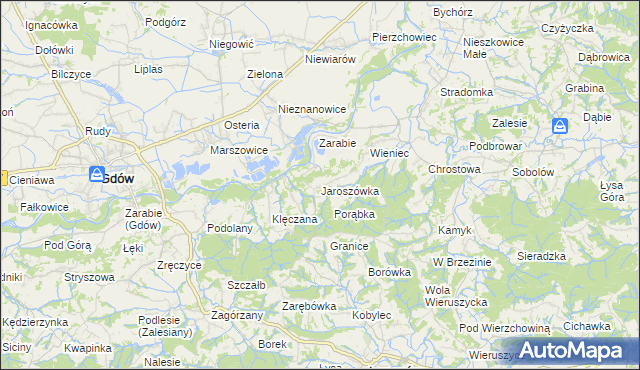 mapa Jaroszówka gmina Gdów, Jaroszówka gmina Gdów na mapie Targeo