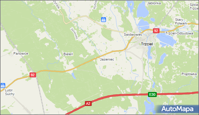 mapa Jasieniec gmina Trzciel, Jasieniec gmina Trzciel na mapie Targeo