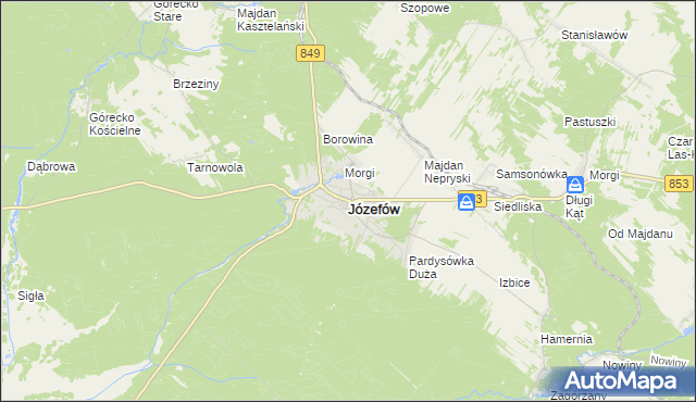 mapa Józefów powiat biłgorajski, Józefów powiat biłgorajski na mapie Targeo