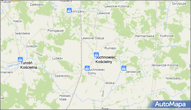 mapa Juchnowiec Kościelny, Juchnowiec Kościelny na mapie Targeo
