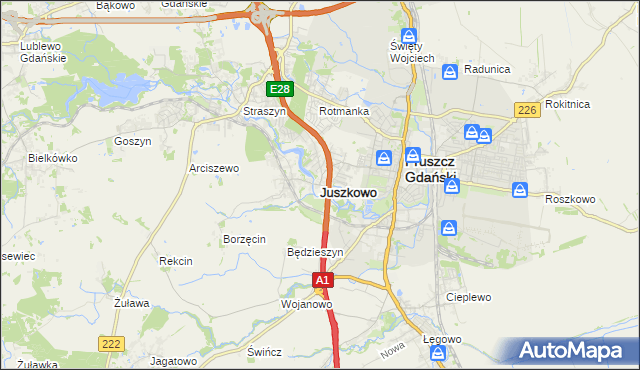 mapa Juszkowo, Juszkowo na mapie Targeo