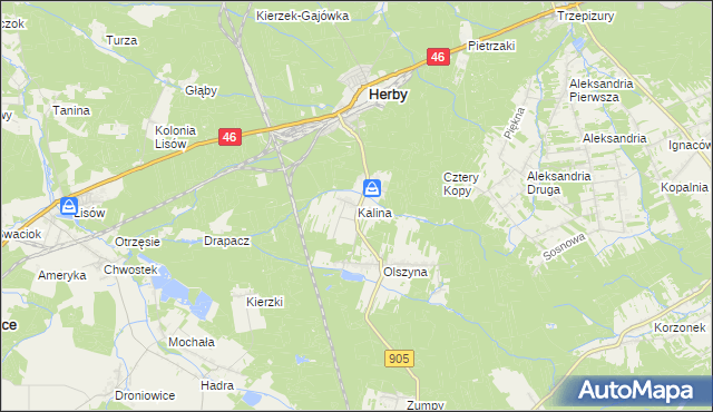 mapa Kalina gmina Herby, Kalina gmina Herby na mapie Targeo