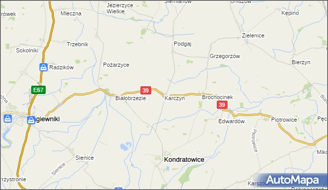 mapa Karczyn gmina Kondratowice, Karczyn gmina Kondratowice na mapie Targeo