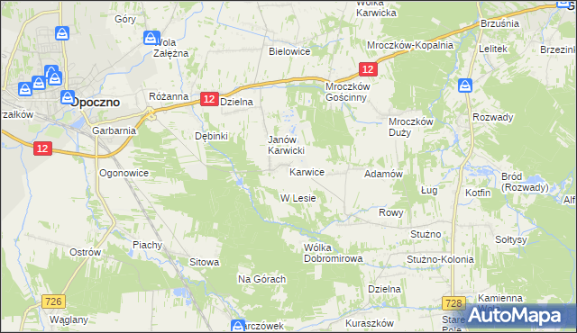 mapa Karwice gmina Opoczno, Karwice gmina Opoczno na mapie Targeo