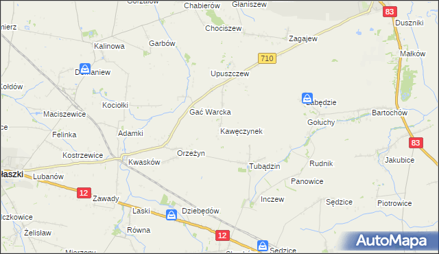 mapa Kawęczynek gmina Warta, Kawęczynek gmina Warta na mapie Targeo
