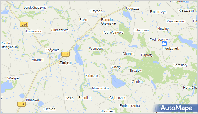 mapa Kazimierzewo gmina Zbójno, Kazimierzewo gmina Zbójno na mapie Targeo