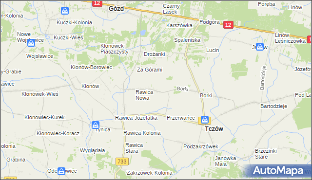 mapa Kazimierzów gmina Tczów, Kazimierzów gmina Tczów na mapie Targeo