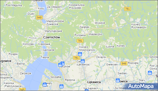 mapa Kocierz Moszczanicki, Kocierz Moszczanicki na mapie Targeo