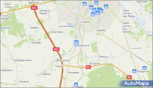 mapa Konarzyce gmina Łomża, Konarzyce gmina Łomża na mapie Targeo