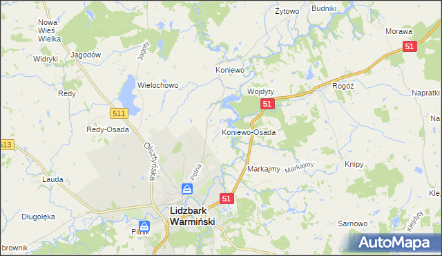 mapa Koniewo-Osada, Koniewo-Osada na mapie Targeo