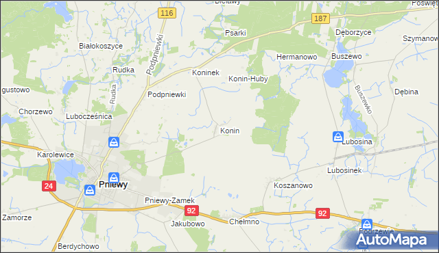 mapa Konin gmina Pniewy, Konin gmina Pniewy na mapie Targeo