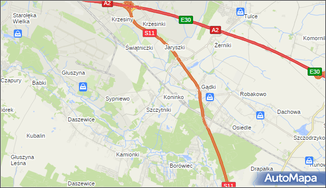 mapa Koninko, Koninko na mapie Targeo