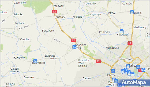mapa Kościelna Wieś gmina Gołuchów, Kościelna Wieś gmina Gołuchów na mapie Targeo