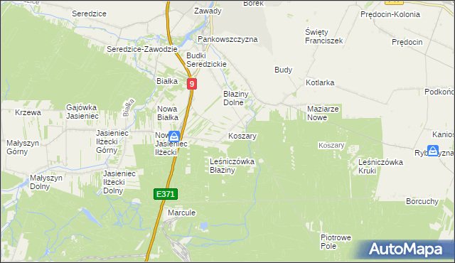 mapa Koszary gmina Iłża, Koszary gmina Iłża na mapie Targeo