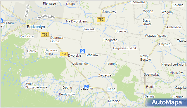 mapa Krajków gmina Pawłów, Krajków gmina Pawłów na mapie Targeo