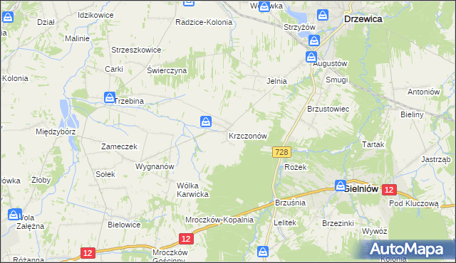 mapa Krzczonów gmina Drzewica, Krzczonów gmina Drzewica na mapie Targeo