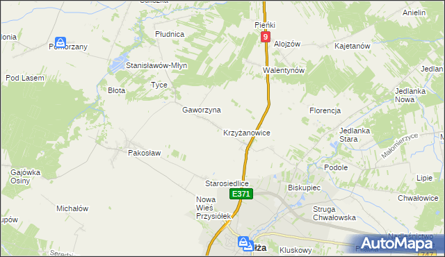 mapa Krzyżanowice gmina Iłża, Krzyżanowice gmina Iłża na mapie Targeo