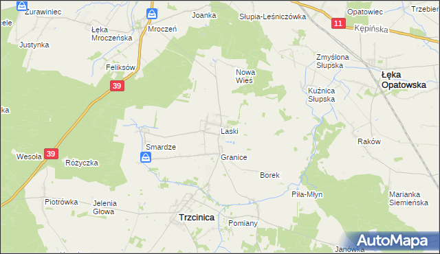 mapa Laski gmina Trzcinica, Laski gmina Trzcinica na mapie Targeo