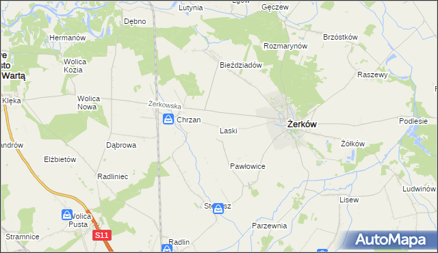 mapa Laski gmina Żerków, Laski gmina Żerków na mapie Targeo