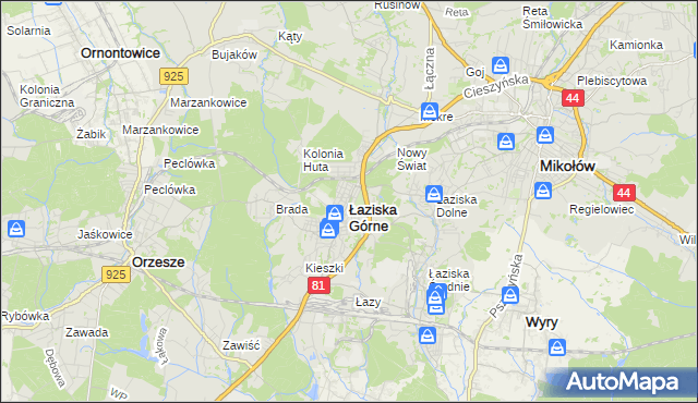 mapa Łaziska Górne, Łaziska Górne na mapie Targeo