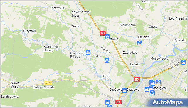mapa Łazy gmina Olszewo-Borki, Łazy gmina Olszewo-Borki na mapie Targeo