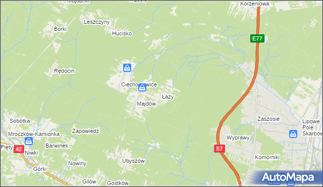 mapa Łazy gmina Szydłowiec, Łazy gmina Szydłowiec na mapie Targeo