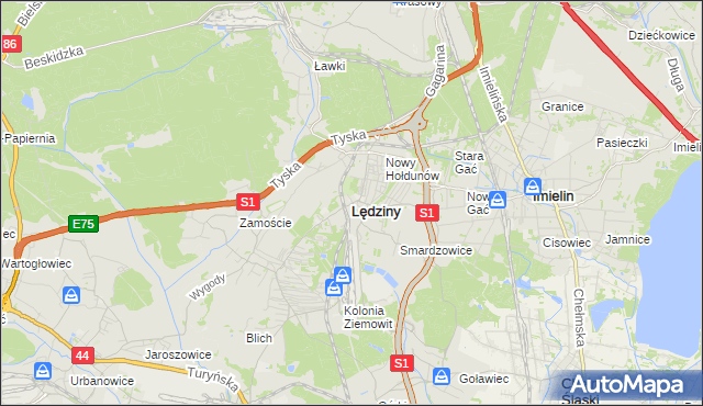 mapa Lędziny powiat bieruńsko-lędziński, Lędziny powiat bieruńsko-lędziński na mapie Targeo