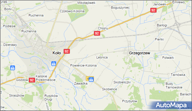 mapa Leśnica gmina Koło, Leśnica gmina Koło na mapie Targeo