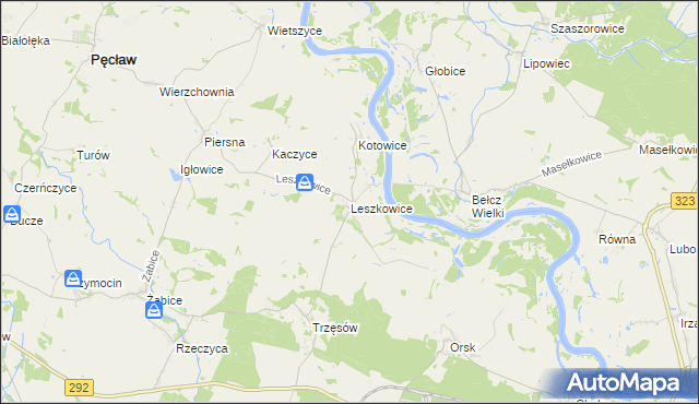 mapa Leszkowice gmina Pęcław, Leszkowice gmina Pęcław na mapie Targeo