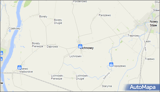 mapa Lichnowy powiat malborski, Lichnowy powiat malborski na mapie Targeo