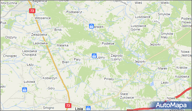 mapa Lipiny gmina Dąbrowa Tarnowska, Lipiny gmina Dąbrowa Tarnowska na mapie Targeo