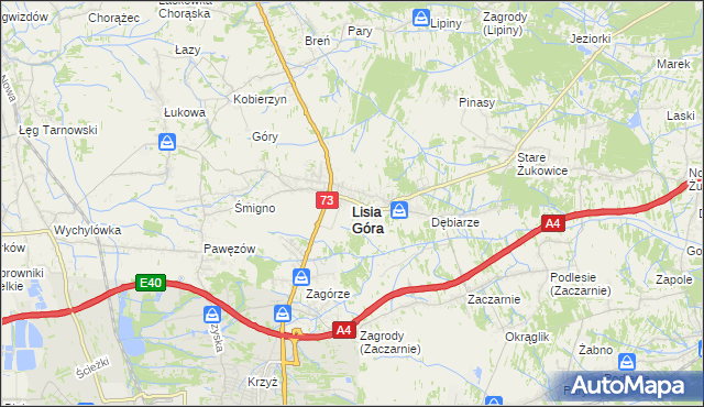 mapa Lisia Góra powiat tarnowski, Lisia Góra powiat tarnowski na mapie Targeo