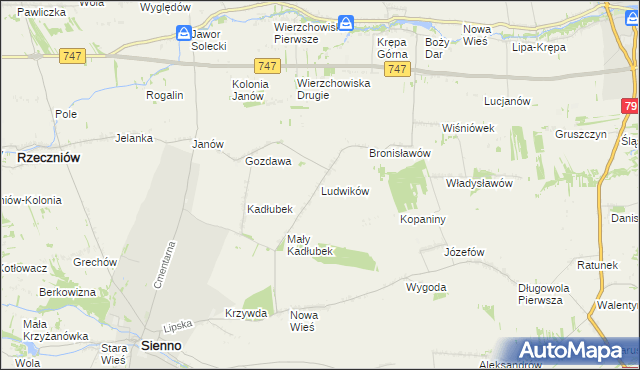 mapa Ludwików gmina Sienno, Ludwików gmina Sienno na mapie Targeo
