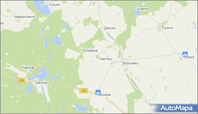 mapa Machary gmina Strzelce Krajeńskie, Machary gmina Strzelce Krajeńskie na mapie Targeo