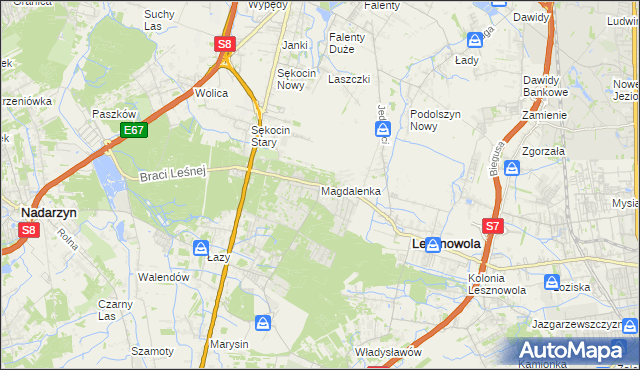 mapa Magdalenka gmina Lesznowola, Magdalenka gmina Lesznowola na mapie Targeo