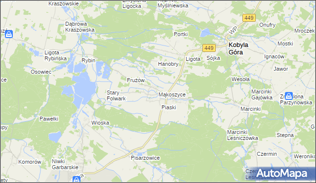 mapa Mąkoszyce gmina Kobyla Góra, Mąkoszyce gmina Kobyla Góra na mapie Targeo