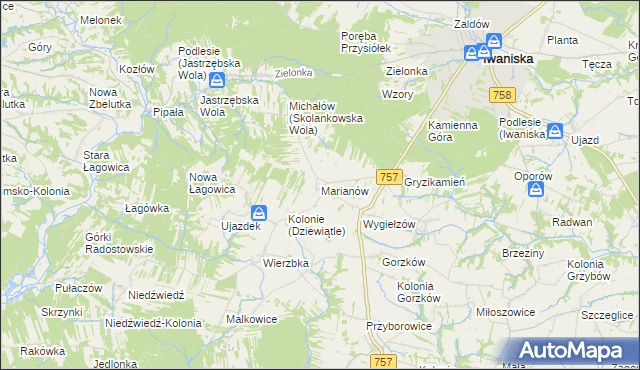 mapa Marianów gmina Iwaniska, Marianów gmina Iwaniska na mapie Targeo