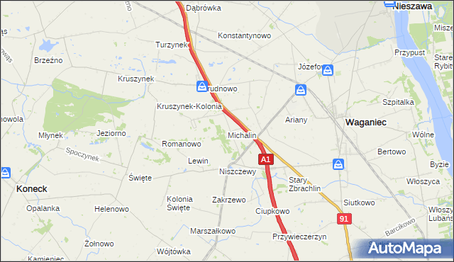mapa Michalin gmina Waganiec, Michalin gmina Waganiec na mapie Targeo