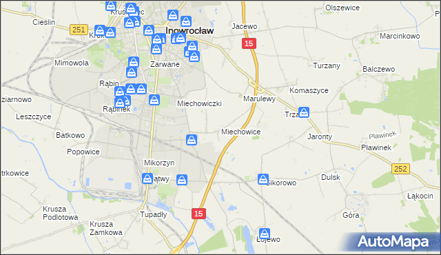 mapa Miechowice gmina Inowrocław, Miechowice gmina Inowrocław na mapie Targeo
