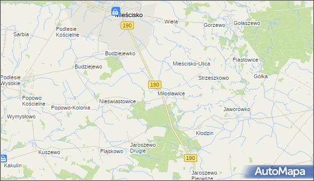 mapa Miłosławice gmina Mieścisko, Miłosławice gmina Mieścisko na mapie Targeo