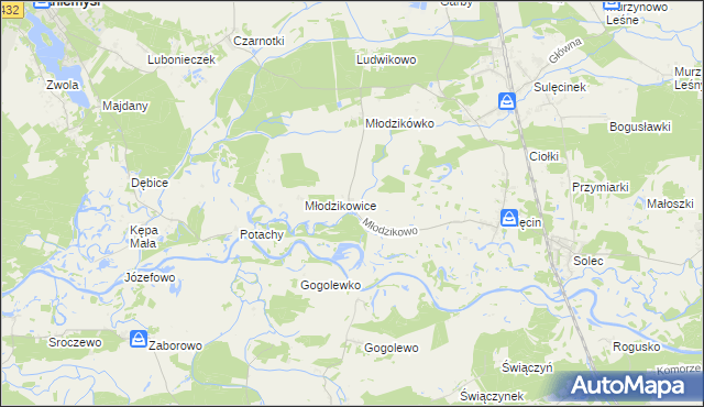 mapa Młodzikowo, Młodzikowo na mapie Targeo