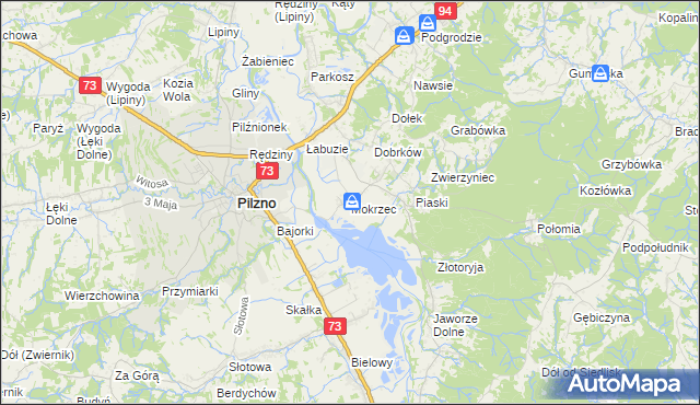 mapa Mokrzec gmina Pilzno, Mokrzec gmina Pilzno na mapie Targeo