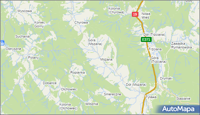 mapa Mszana gmina Dukla, Mszana gmina Dukla na mapie Targeo