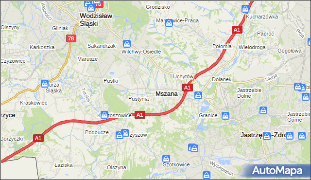 mapa Mszana powiat wodzisławski, Mszana powiat wodzisławski na mapie Targeo